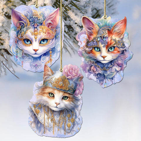 Beautiful Cats Decorative Eco Wood Ornaments Set of 3 by G. Debrekht - Christmas Decor - 8091033 - S3 - Freeyouthzbandz