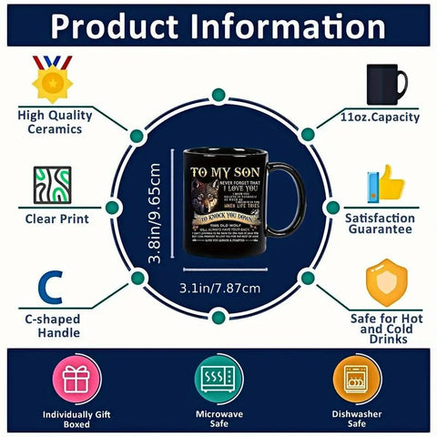 To My Son Black Wolf Coffee Mug - 11oz Ceramic Cup - Freeyouthzbandz
