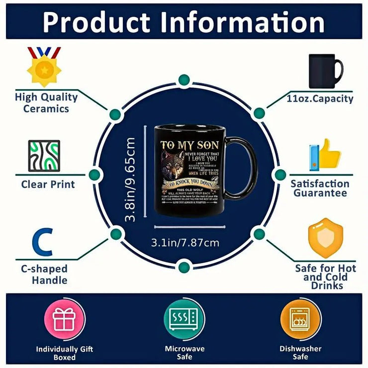 To My Son Black Wolf Coffee Mug - 11oz Ceramic Cup - Freeyouthzbandz