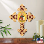 Saint Nicholas Pointy Wooden Cross by Museum Icons - Inspirational Icon Decor - 88321 - Freeyouthzbandz