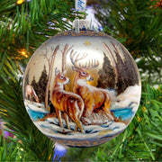 Peaceful Greetings Reindeers Ball Glass Ornament Limited Edition by G. DeBrekht - Christmas Decor - 73883 - Freeyouthzbandz