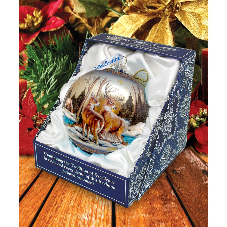 Peaceful Greetings Reindeers Ball Glass Ornament Limited Edition by G. DeBrekht - Christmas Decor - 73883 - Freeyouthzbandz