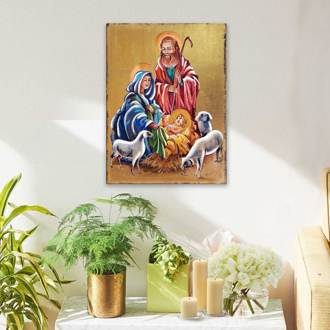 Holy Family Wooden Gold Plated Religious Christian Sacred Icon - Inspirational Icon Decor - 85050 - Freeyouthzbandz