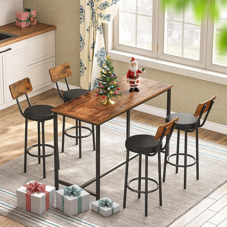 Rustic Brown PU Bar Stools Set of 2 26 Inch With Footrest - Freeyouthzbandz