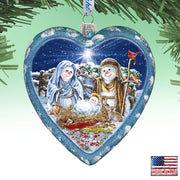 Snow Family Nativity Heart Glass Ornament Limited Edition by D. Gelsinger - Christmas Decor - 738 - 102 - DG - Freeyouthzbandz