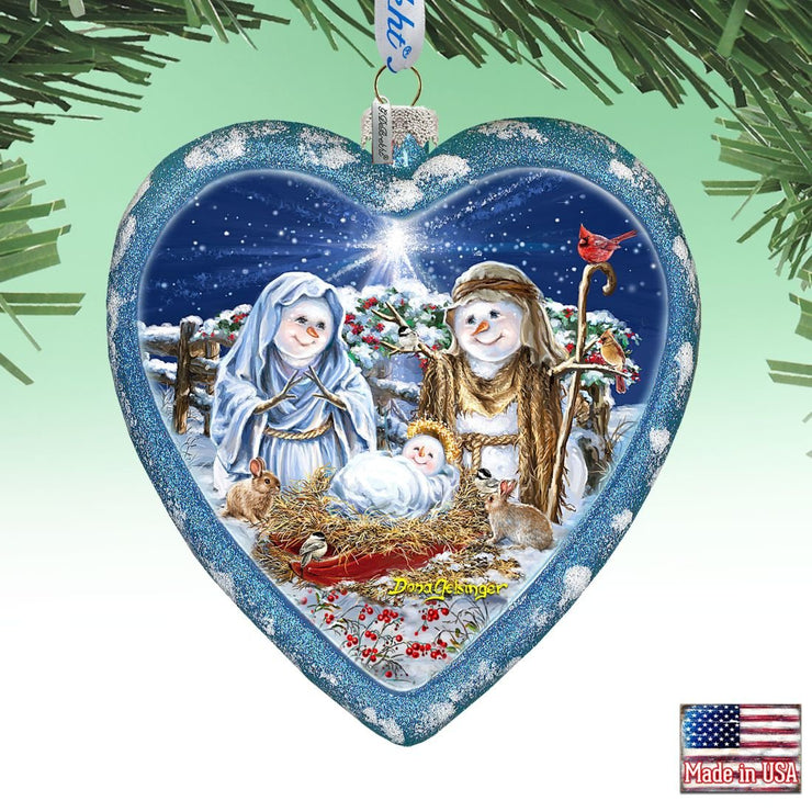 Snow Family Nativity Heart Glass Ornament Limited Edition by D. Gelsinger - Christmas Decor - 738 - 102 - DG - Freeyouthzbandz