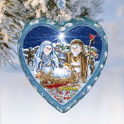 Snow Family Nativity Heart Glass Ornament Limited Edition by D. Gelsinger - Christmas Decor - 738 - 102 - DG - Freeyouthzbandz
