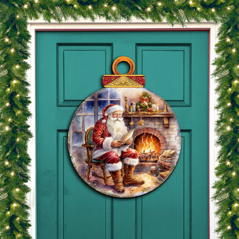 Santa at the Fireplace Wreath Holiday Door Decor by G. Debrekht - Christmas Santa Snowman Decor - 8611089 - 2H - Freeyouthzbandz