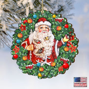 Santa Wreath with Birds Wooden Ornaments by G. DeBrekht - Christmas Santa Snowman Decor - 8185320 - Freeyouthzbandz