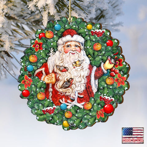 Santa Wreath with Birds Wooden Ornaments by G. DeBrekht - Christmas Santa Snowman Decor - 8185320 - Freeyouthzbandz