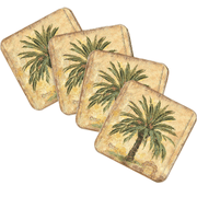 Palm Tree Coastal Wooden Cork Coasters Gift Set of 4 by Nature Wonders - Coastal Sea - Life Decor - 8198630C - S4 - Freeyouthzbandz