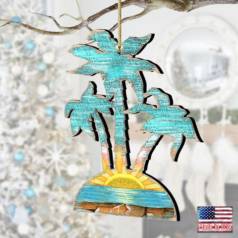 Rustic Palm Trees Wooden Ornaments by G. DeBrekht - Coastal Holiday Decor - 8198415 - Freeyouthzbandz