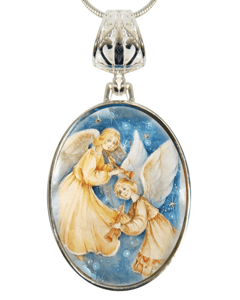 Angels Watching Over Silver Plated Mother of Pearl Jewelry Necklace - 43046 - Freeyouthzbandz