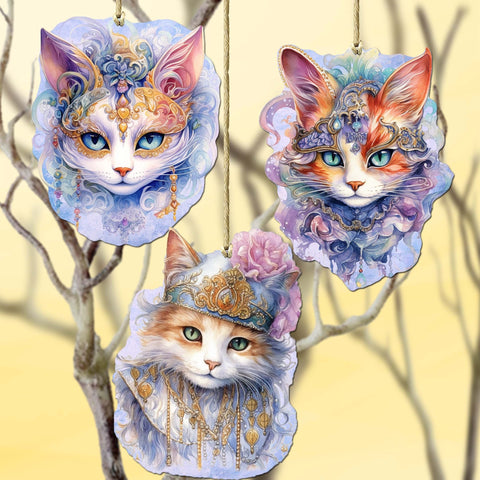 Beautiful Cats Decorative Eco Wood Ornaments Set of 3 by G. Debrekht - Christmas Decor - 8091033 - S3 - Freeyouthzbandz