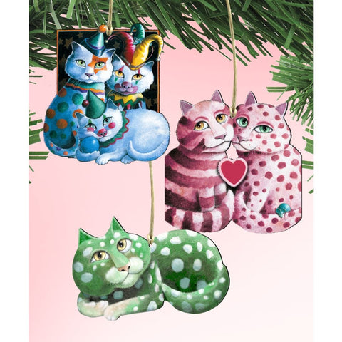 Whimsical Cats Wooden Ornaments Set of 3 by Laura Seeley - Pets Dog and Cats Decor - 8100101S3 - LS - Freeyouthzbandz