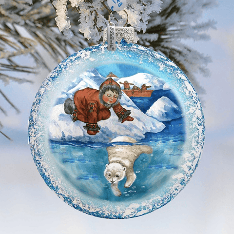 Alaska Boy Polar Bear Glass Ornament by G. DeBrekht - Wildlife Holiday Decor - 744 - 035 - Freeyouthzbandz