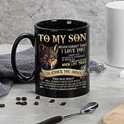 To My Son Black Wolf Coffee Mug - 11oz Ceramic Cup - Freeyouthzbandz