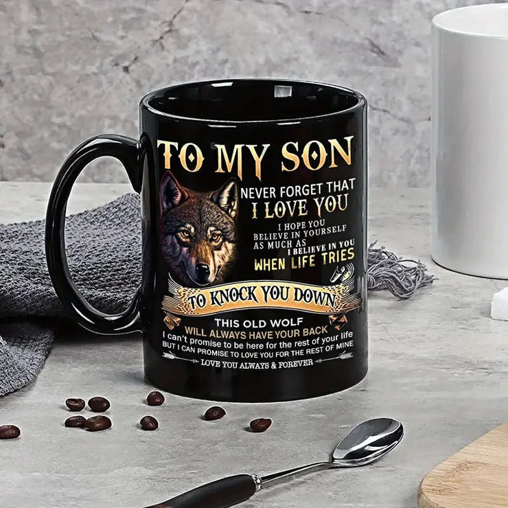 To My Son Black Wolf Coffee Mug - 11oz Ceramic Cup - Freeyouthzbandz