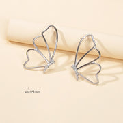 Silver Hollow Butterfly Stud Pierced Trendy Earrings Minimalist Women Accessory - Freeyouthzbandz