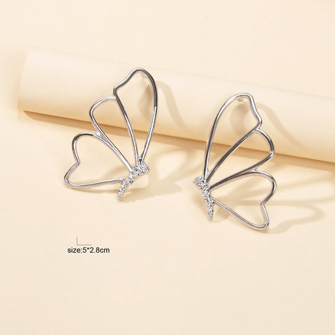 Silver Hollow Butterfly Stud Pierced Trendy Earrings Minimalist Women Accessory - Freeyouthzbandz