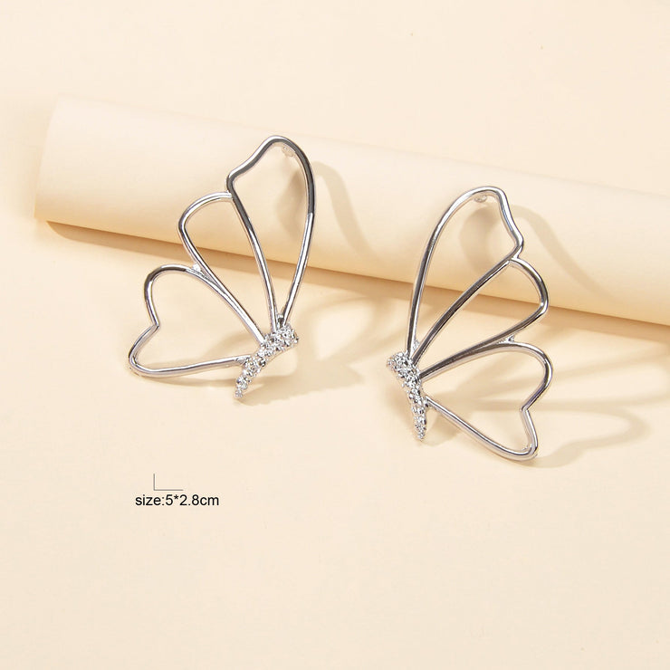 Silver Hollow Butterfly Stud Pierced Trendy Earrings Minimalist Women Accessory - Freeyouthzbandz