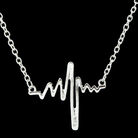 Cool Punk Goth Black Silver Chain Minimalist Heartbeat Abstract Art Necklace - Freeyouthzbandz