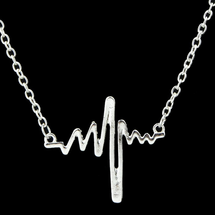 Cool Punk Goth Black Silver Chain Minimalist Heartbeat Abstract Art Necklace - Freeyouthzbandz