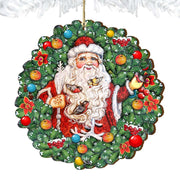 Santa Wreath with Birds Wooden Ornaments by G. DeBrekht - Christmas Santa Snowman Decor - 8185320 - Freeyouthzbandz