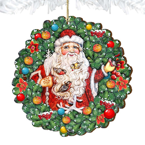 Santa Wreath with Birds Wooden Ornaments by G. DeBrekht - Christmas Santa Snowman Decor - 8185320 - Freeyouthzbandz