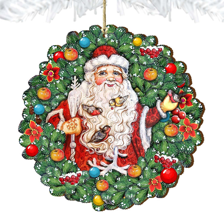 Santa Wreath with Birds Wooden Ornaments by G. DeBrekht - Christmas Santa Snowman Decor - 8185320 - Freeyouthzbandz