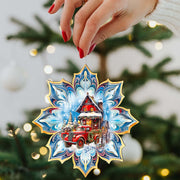 Christmas Cottage Snowflake Wooden Ornaments by G. Debrekht - Christmas Decor - 8688406 - Freeyouthzbandz