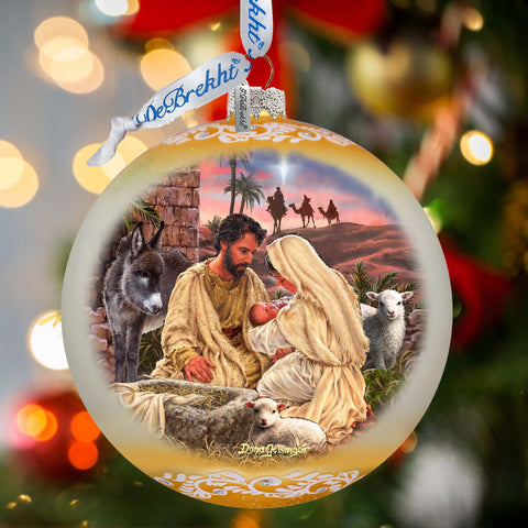 A Miracle Is Born in Gold Lg Glass Ornament by D. Gelsinger - Nativity Holiday Decor - 73952G - Freeyouthzbandz