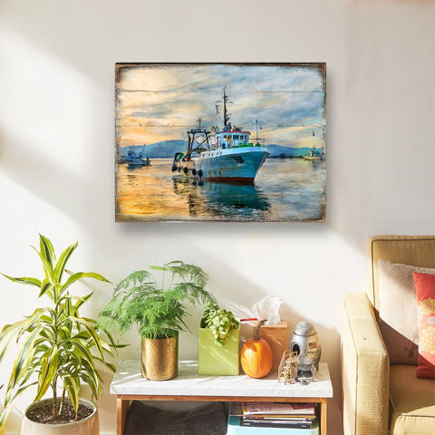 Fishing Boat Wood Wooden Coastal Wall Art by Nature Wonders - Coastal Sea - Life Decor - 95235B - Freeyouthzbandz