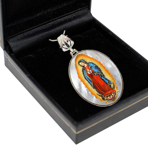Lady of Guadalupe Silver Plated Mother of Pearl Necklace Jewelry - 43032 - Freeyouthzbandz