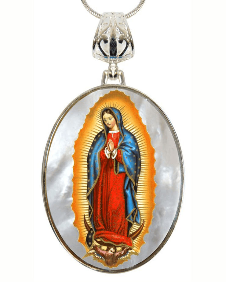 Lady of Guadalupe Silver Plated Mother of Pearl Necklace Jewelry - 43032 - Freeyouthzbandz