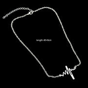 Cool Punk Goth Black Silver Chain Minimalist Heartbeat Abstract Art Necklace - Freeyouthzbandz