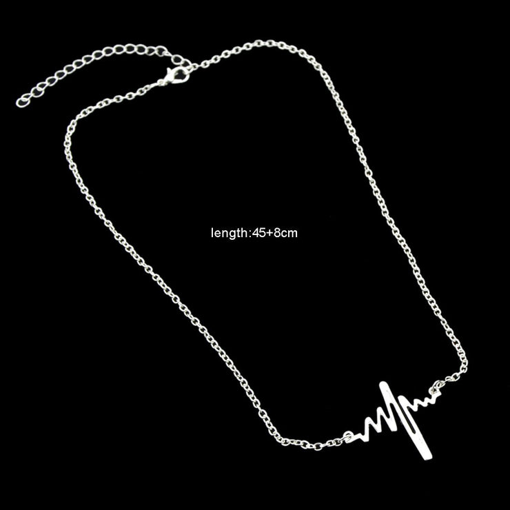 Cool Punk Goth Black Silver Chain Minimalist Heartbeat Abstract Art Necklace - Freeyouthzbandz