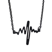 Cool Punk Goth Black Silver Chain Minimalist Heartbeat Abstract Art Necklace - Freeyouthzbandz