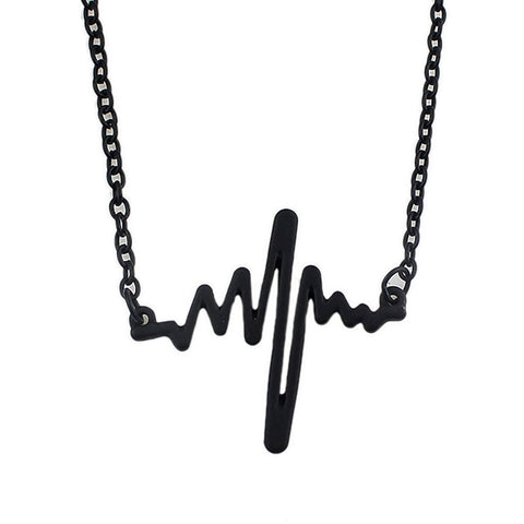 Cool Punk Goth Black Silver Chain Minimalist Heartbeat Abstract Art Necklace - Freeyouthzbandz