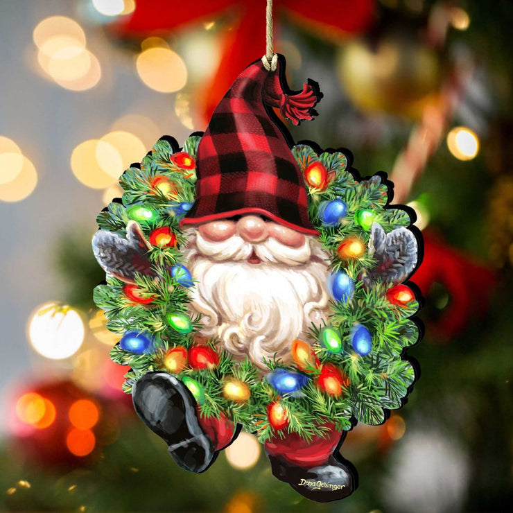 Bright Light Gnome Dwarf Wreath Wooden Ornaments by Gelsinger - Christmas Decor - 8161053 - DG - Freeyouthzbandz
