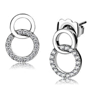 DA179 - High polished (no plating) Stainless Steel Earrings with AAA Grade CZ in Clear - Freeyouthzbandz