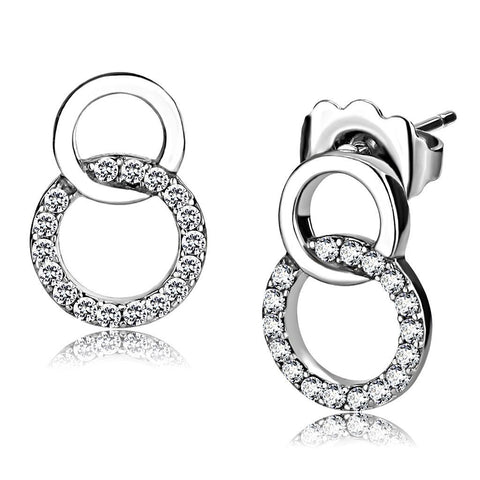 DA179 - High polished (no plating) Stainless Steel Earrings with AAA Grade CZ in Clear - Freeyouthzbandz
