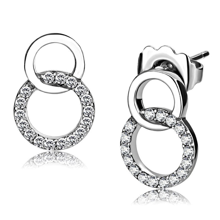 DA179 - High polished (no plating) Stainless Steel Earrings with AAA Grade CZ in Clear - Freeyouthzbandz