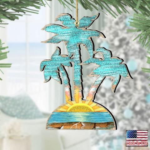 Rustic Palm Trees Wooden Ornaments by G. DeBrekht - Coastal Holiday Decor - 8198415 - Freeyouthzbandz