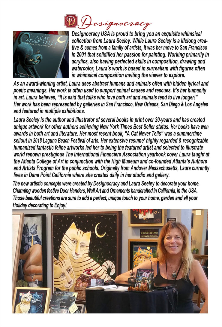 Whimsical Cats Wooden Ornaments Set of 3 by Laura Seeley - Pets Dog and Cats Decor - 8100101S3 - LS - Freeyouthzbandz