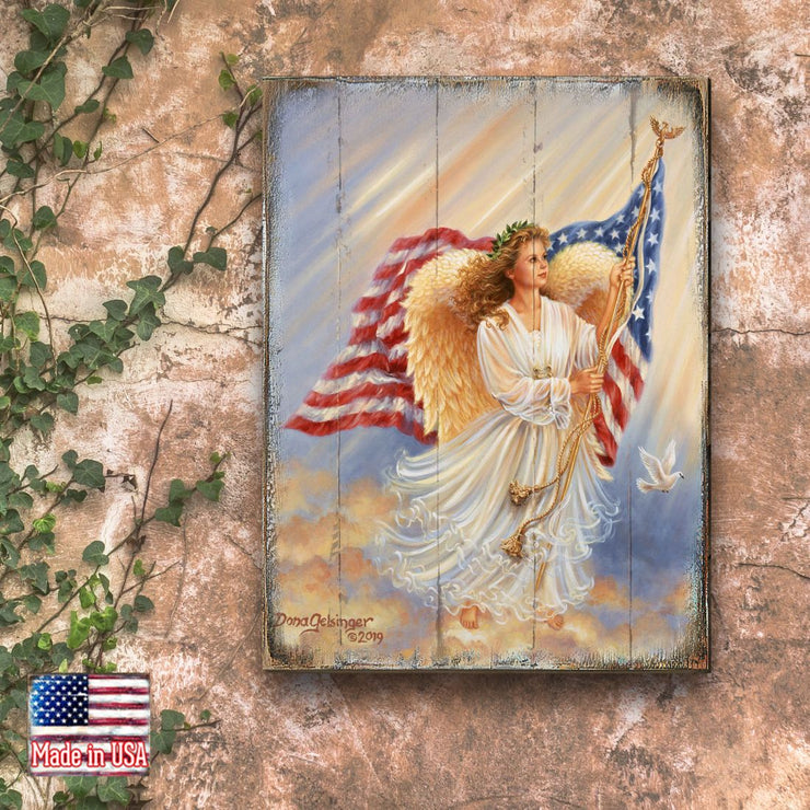 American Angel Art Wooden Wall Art by D. Gelsinger - American Patriotic Decor - 95655B - 0107 - Freeyouthzbandz