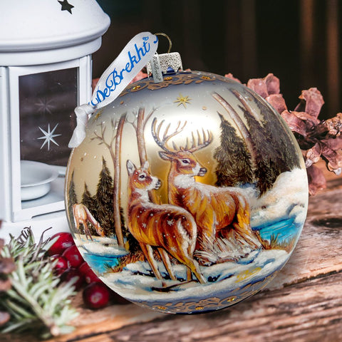 Peaceful Greetings Reindeers Ball Glass Ornament Limited Edition by G. DeBrekht - Christmas Decor - 73883 - Freeyouthzbandz