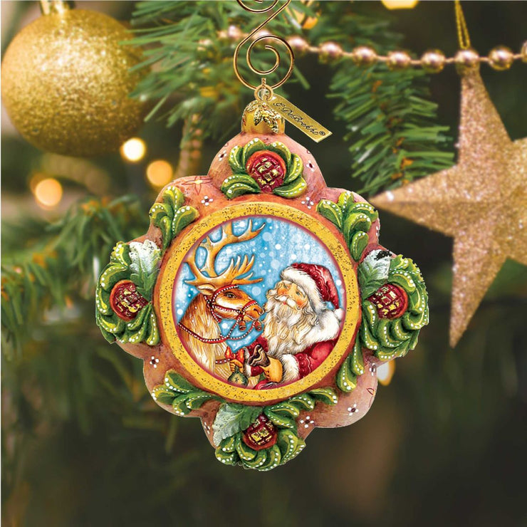Santa with Reindeer Sculpted Hand - Painted Christmas Ornament by G. DeBrekht - Christmas Santa Snowman Decor - 6102542 - Freeyouthzbandz