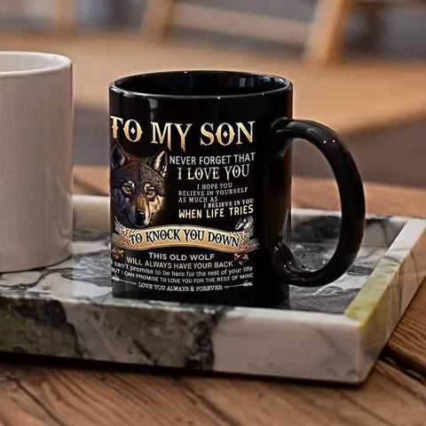 To My Son Black Wolf Coffee Mug - 11oz Ceramic Cup - Freeyouthzbandz