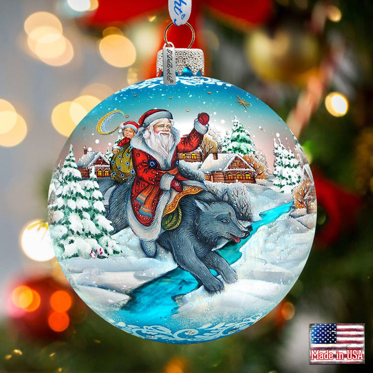 Christmas Arrival Fairytale Glass Ornament Limited Edition by G. DeBrekht - Christmas Santa Snowman Decor - 73866 - Freeyouthzbandz